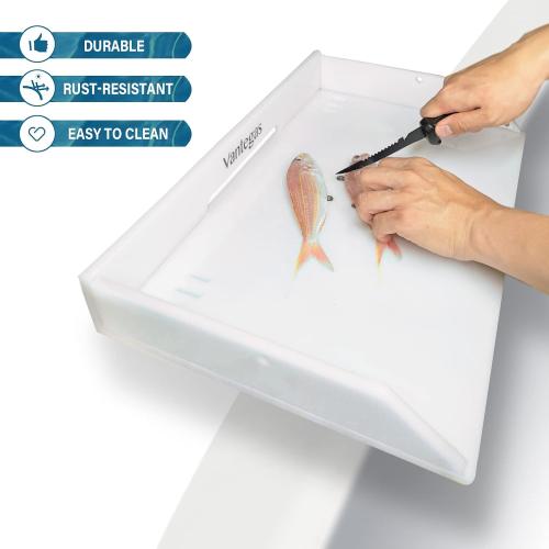 Size 21.25 x 13 Color White Vantegas Boat Cutting Board Bait Table Filet Board For Fish Cleaning Station White Fishing Fillet Table, In Single Rod Holder With Plier Storage and Knife Slot, Marine Accessories For Boats Grill