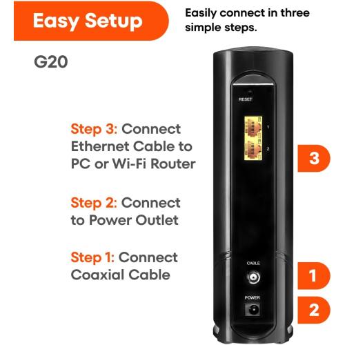 ARRIS (G20) - Cable Modem Router Combo - Fast DOCSIS 3.1 Multi-Gigabit WiFi 6 (AX3000), Approved for Comcast Xfinity, Cox,
