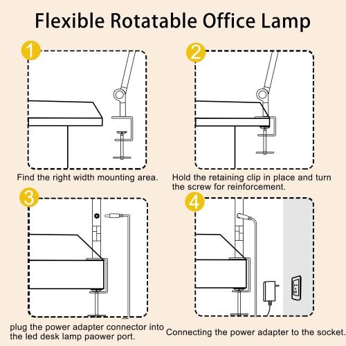 LED Desk Lamp with Clamp & Flexible Arm - 3 Light Sources, 4 Color Modes & 5 Brightness Levels, Eye-Caring Table Light with Memory Function