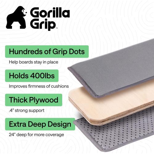 GORILLA GRIP Heavy Duty Couch Cushion Support Board to Fix Sagging Sofas, 24 x 70 Wide Sofa, Thick Plywood Boards Add Strong Seat Supports, Stays in Place, Replacement Stuffing Under Couches, Grey