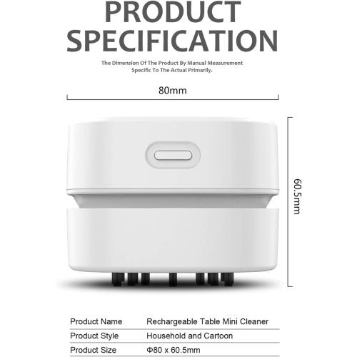 ODISTAR Desktop Vacuum Cleaner,Mini Table dust Sweeper Energy Saving with auto Power-Off Function,High Endurance up to 400 mins,Cordless&360º Rotatable for Keyboard/Home/Office (White USB Charging)