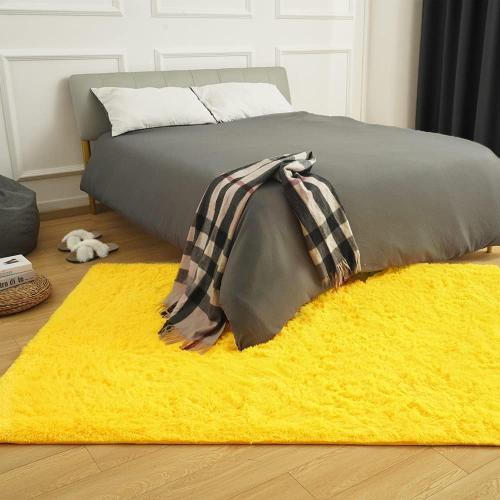 Amearea Premium Soft Fluffy Rug 4x5.3 Feet, Fuzzy Area Rugs for Bedroom, Shag Carpet for Living Room Nursery Kids Room Decor, Comfortable Indoor Furry Dorm Carpets, Yellow