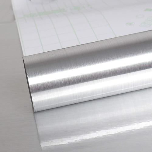 VEELIKE Silver Stainless Steel Contact Paper Rust Resistance Waterproof Removable Peel and Stick Wallpaper for Metal Surface Kitchen Cabinet Refrigerator Elevator Door