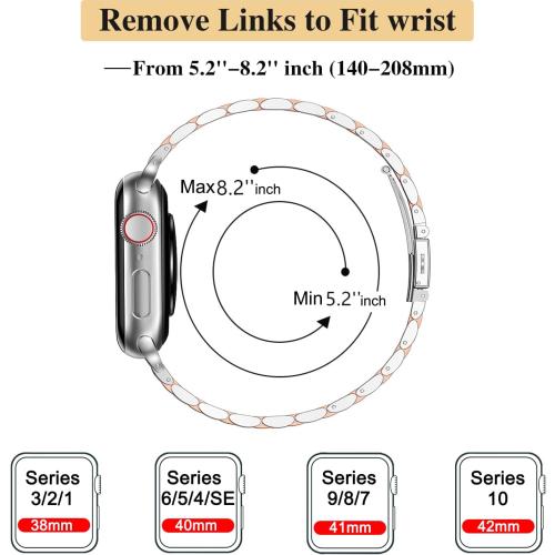 MioHHR Slim Metal Band Compatible with Apple Watch Band 42mm(Series 11 10) 41mm(Series 9 8 7) 40mm(Series 6 5 4 SE3/2/1) 38mm(Series 3 2 1),Stainless Steel iWatch Bands for Women,Silver/Rose Gold