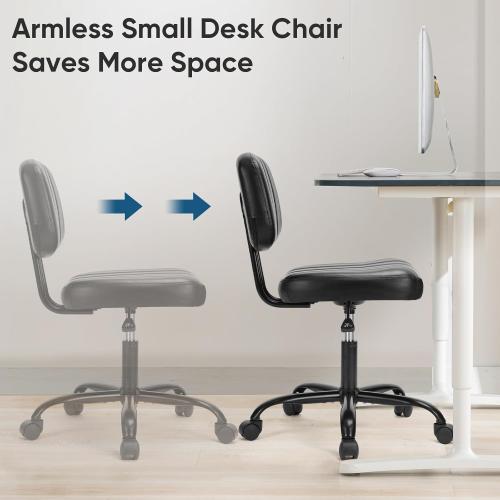DUMOS Armless Office Desk Chair, Small Height Adjustable Computer Task Chair with Low Back Lumbar Support and 360° Swivel Rolling Wheels for Small Space, Kids and Adults, Dark Black