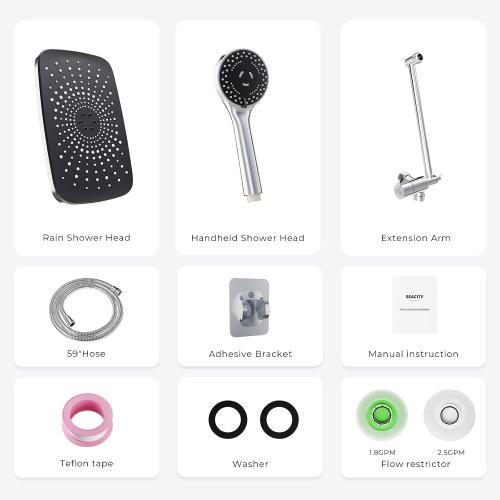 Chrome Rain Shower Head with Handheld Shower Head, 5 Spray Modes