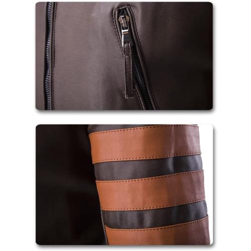 Size XXL Men's Faux Leather Jacket Brown Moto Motorcycle Bomber Punk Fashion Slim Fit Coat