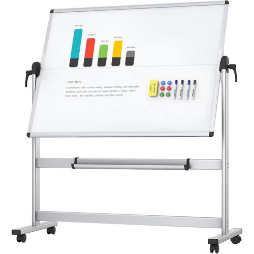 VIZ-PRO Rolling Whiteboard,  Mobile White Board with Stand | Double-Sided Standing Magnetic Dry Erase Board on Wheels for School Office Home