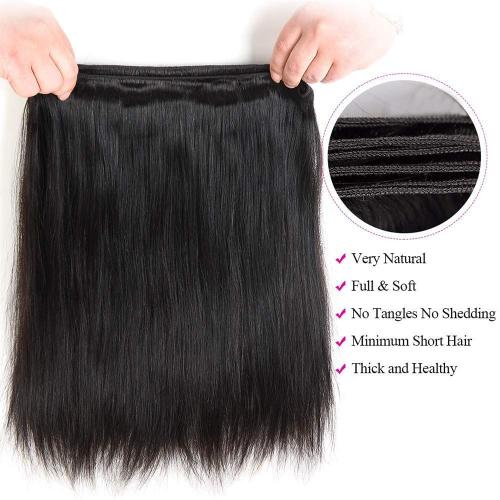 Natural Black Straight Human Hair Bundles 3 Bundles Straight Hair Brazilian Virgin Human Hair Extensions Unprocessed Hair Bundles for Women 10 12 14 Inch 300g