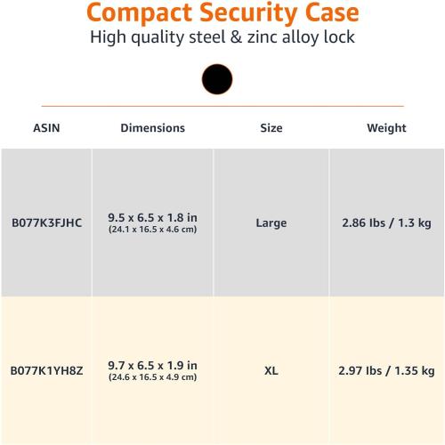 Amazon Basics Portable Security Case Lock Box Safe, Small Lock Box with Code, for College Dorm Room, Home, Combination Lock, Large, Black