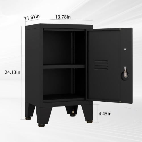 24.4 H Black Metal NightStand Locker Storage Cabinet with 1 Doors, File Cabinet with Shelves, Storage Cabinet with Adjustable Leveling Foot for Home Office Living Room or Bed Room