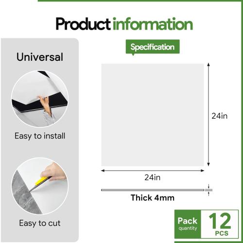 24x24 White Drop Ceiling Tiles Waterproof High-Grade PVC Ceiling Tiles 2x2 Fire-Rated - Easy Drop-in Installation - Case of 12 (48 sq. ft.)