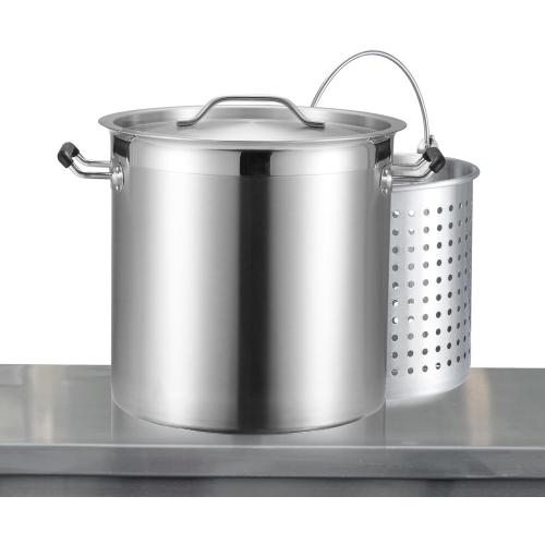 NSF 20 Quart Large Stock Pot with Lid and Basket, 18/8 Stainless Steel Cooking Pot, Commercial Cookware for Soup, Stew & Sauce, Oven Safe & Dishwasher Safe, 11.8D x 12.8W x 11.8H