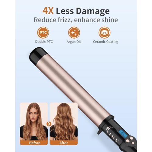 1 1/2 Inch Large Curling Wand for Long Hair, 1.5 Inch Dual Voltage Hair Curling Iron Wand Ceramic Extra Long Barrel,10 Adjustable Temp