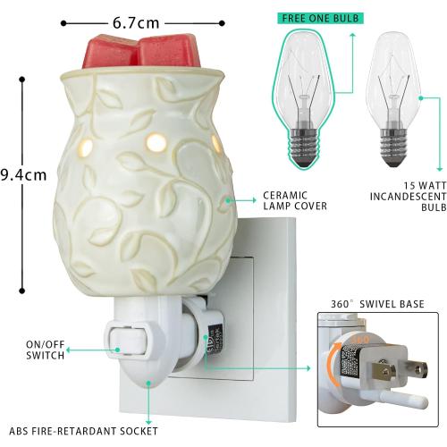 STAR MOON Candle Warmer Wax Melt Warmer Wax Warmer for Scented Wax Night Light Plug in with One More Bulb Home Fragrance Home Decor Wall Decor Bas-Relief Craft (Ivy)
