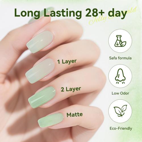JODSONE Jelly Gel Nail Polish Set of 6 Colors,Semi-Transparent Green Gel for DIY Nail Art, U V/LED Cured, Long-Lasting & High-Shine Manicure at Home or Salon, Gift for Women