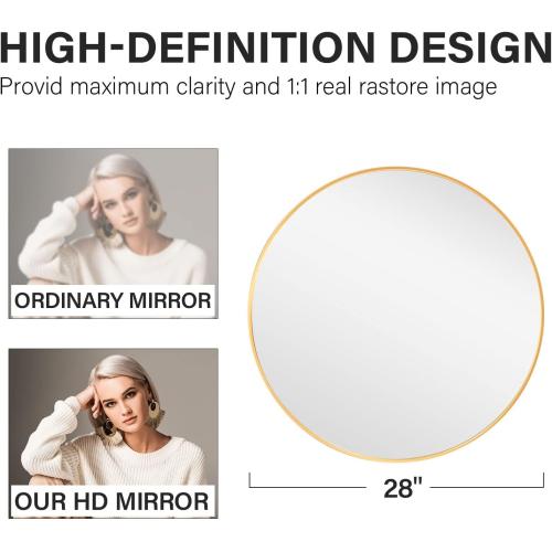 CONGUILIAO Circle Mirror Gold 28 Inch Round Wall Mounted Mirror, Large Bathroom Mirror, Wall Mounted Over Sink Vanity Mirror for Living Room Washrooms Entryways Decor