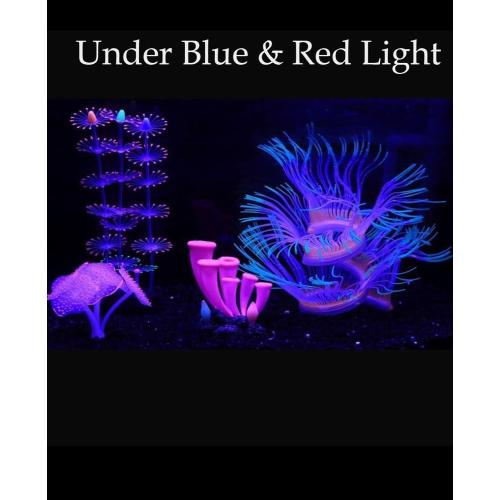 4 Pieces Aquarium Fish Tank Decorations with Glowing Effect, Silicone Glow Artificial Ornament Coral Reef Plants for Aquarium Decoration Small and Large Fish Bowl Decor Accessories