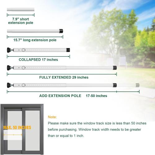 Window Locks & Sliding Door Security Bar, 2 Pack Adjustable Child Safety Lock for Up/Down/Horizontal Windows & Sliding Glass Doors from Inside, for Apartment & Patio (17-50 Inch)
