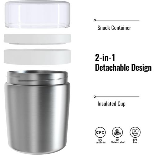 Bakpoco Stainless Steel Thermo for Hot Food for Kids Adults, 16.9oz Leakproof Insulated Food Jar with Detachable Snack Container (6.7oz) & Spoon, Wide Mouth Lunch Food Container for School, Office