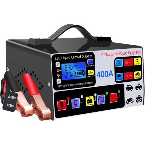400A Smart Car Battery Charger - 220W Heavy Duty 12V/24V Fast Charging with Self-Stop Function(US Plug)