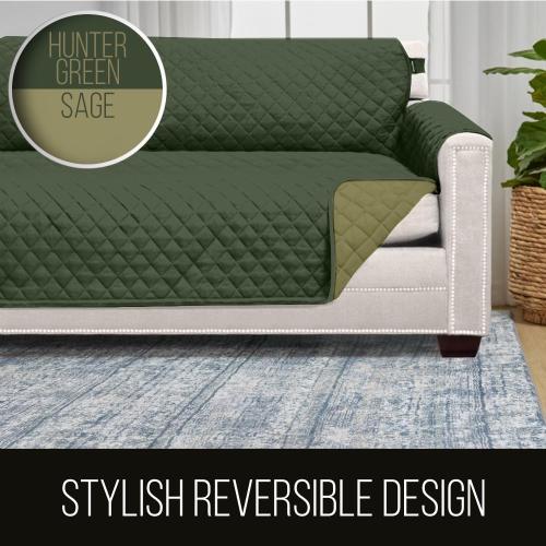 Sofa Shield® Couch Slip Covers for Dogs, Reversible Furniture Protector with Strap, Stain and Tear Resistant Cushion Cover, Machine Washable Slipcover Pets, Cats, Hunter Green Sage‼️ animal hair and spots ‼️