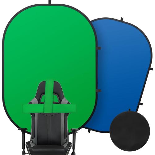 Green Screen Portable,Heorryn 5x6.5ft Green Blue Screen Chair Backdrop Kit Background Double Sided Pop Up Chroma Key for Photography,Live Streaming Gaming Zoom Video Chats Parties and Meeting