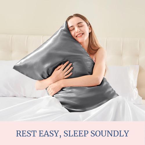 BEDELITE Satin Pillowcase for Hair and Skin, Super Soft and Cooling Similar to Silk Pillow Cases 2 Pack with Envelope Closure, Gift for Women Men(20x30 Queen Size, Dark Grey)