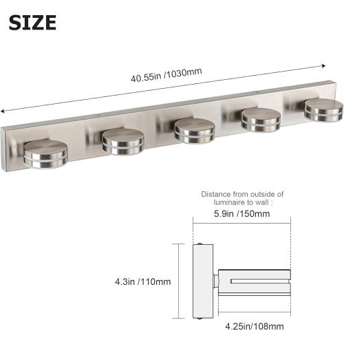 Bicrink Brushed Nickel Bathroom Light Fixtures Over Mirror, 5-Light Bathroom Vanity Light, LED Dimmable Bath Lights, Modern Wall Mounted Lighting Fixture with Rotating Lamp Head