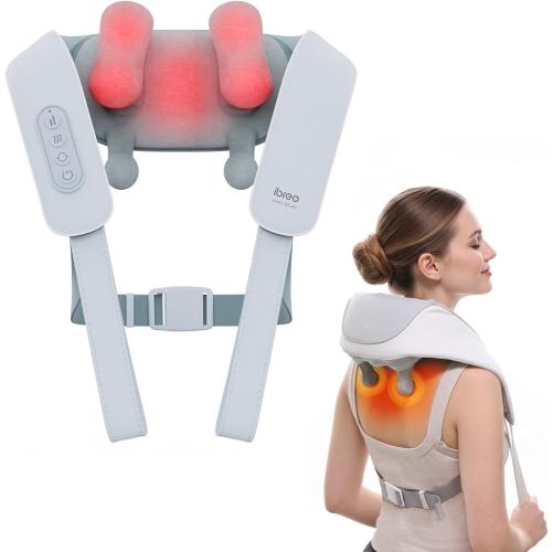 Cordless Shiatsu Neck and Back Massager with Heat, 10 Mins x 12 Uses, 3 Massage Modes & 2 Intensity Levels, 3D Kneading Deep Tissue for Pain Relief, Voice Prompt & Smart Memory, Relax for Women, Men