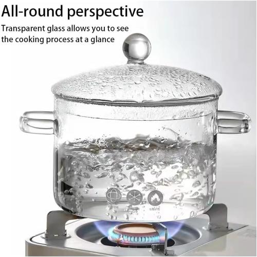 Clear Glass Pot, Cooking Pot with Lid and Handle, Clear Saucepan, Resistant Borosilicate Pot, Glass Saucepan for Cooking On Stove, Stovetop Simmer Pot (1.9L/64oz)