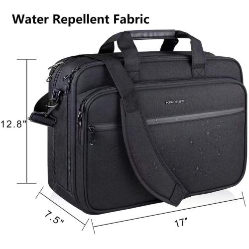 KROSER Laptop Bag Premium Laptop Briefcase Fits Up to 17.3 Inch Laptop Expandable Water-Repellent Shoulder Messenger Bag Computer Bag for Travel/Business/Men/Women-Black‼️shoulder strap is inside of the bag ‼️