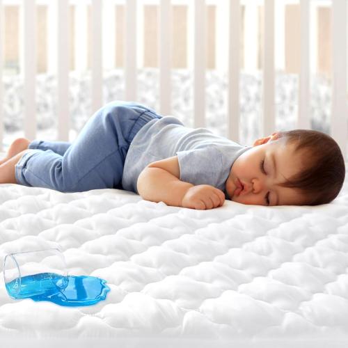 Mini Crib Mattress Protector 38 x 24 Sheets Fitted Waterproof Mini Crib Mattress Pad Cover, Noiseless & Machine Wash 100% Absorbent Mattress Protector Sheet Quilted, White