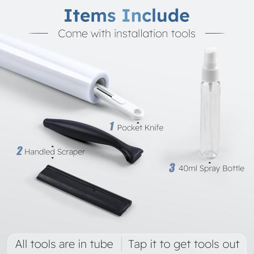 rabbitgoo Window Privacy Film with Kit for Glass Windows Frosted Decorative Clings UV Heat Control Static Cling Removable Easy Install for Bathroom Bedroom Door Home Coverings Pure, 17.5 x 78.7 inches