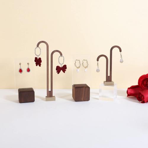 2 pcs walnut earring display stands for selling, cute earring hanger, wood hanging earring holder for boutique display【Y shape rectangle base-2pcs】