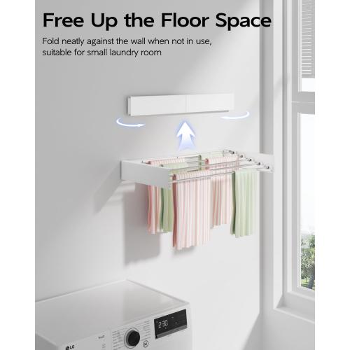 Vikaqi Wall Mounted Clothes Drying Rack 23.6, Foldable Wall Mount Laundry Rack Folding Indoor, Drying Rack Clothing Collapsible, Hidden Space Saver with Wall Template, 5 Rods, White