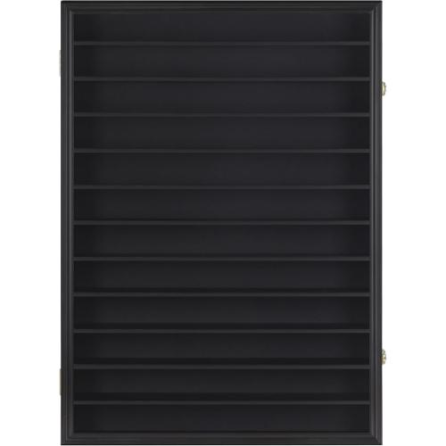 Large 144 Shot Glass Display Case Rack Solid Wood Cabinet Holder Wall Curio Cabinet Shadow Box for Action Figures Small Figurines - Lockable with UV Protection Door - Black Finish