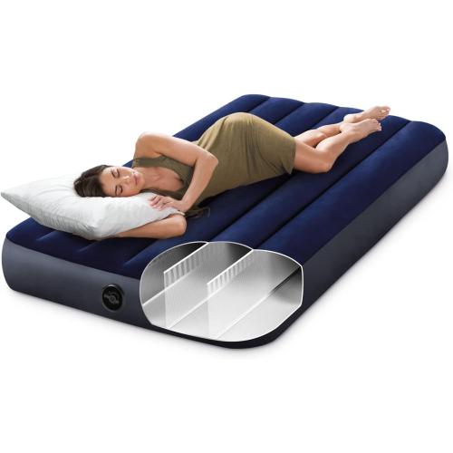 Intex 64757E Dura-Beam Standard Downy Air Mattress: Fiber-Tech - Twin Size - 10in Bed Height - 300lb Weight Capacity - Pump Sold Separately