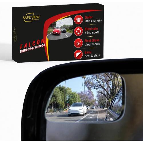 Blind Spot Mirrors for Cars - by Safe View Company - Change Lanes Confidently - Made from Real Convex Glass - Long Lasting - Easy Peel & Stick (Falcon), SVCBAME23