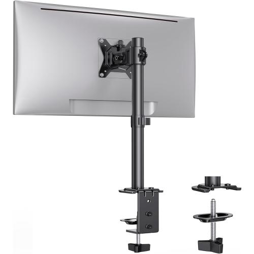 Ergear Monitor Mount for Most 13-32 Computer Screens up to 17.6lbs, Improved LCD LED Monitor Riser, Adjustable Height and Angle, Single Desk Mount Stand, Black, EGCM12