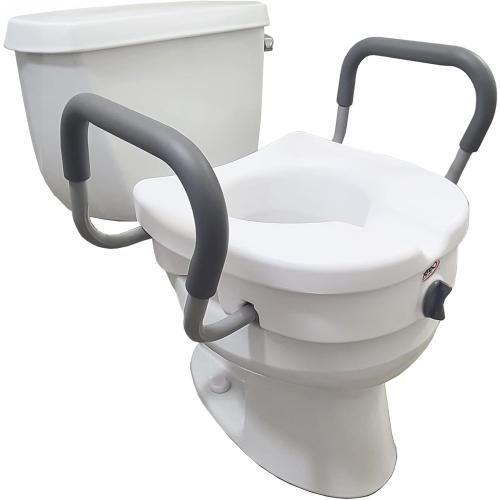 Carex E-Z Lock Raised Toilet Seat With Handles, 5 Toilet Seat Riser with Arms, Handicap Raised Toilet Seat For Seniors and Elevated Toilet Seat