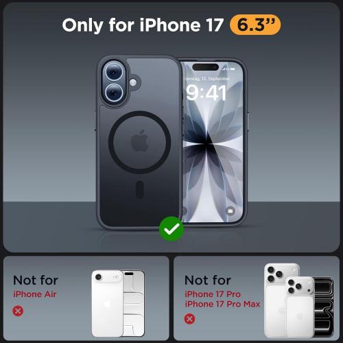 Miracase Magnetic for iPhone 17 Case (Compatible with MagSafe) with Screen Protector Military-Grade Protection, Anti-Fingerprint Translucent Matte Phone Cover for iPhone 17 6.3 inch, Black