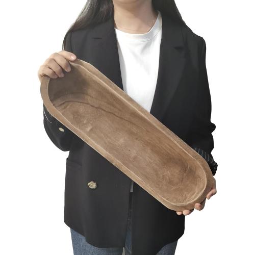 Wooden Dough Bowl Decor, Vintage Wooden Bowl Hand Carved Home Decor for Dining Table Center, Living Room, Kitchen Decor. (20inch brown)