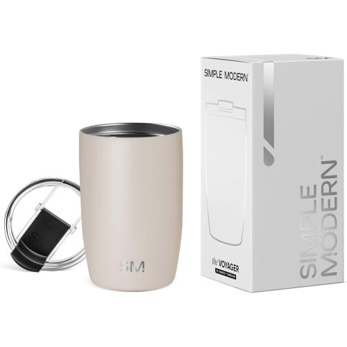 Simple Modern Travel Coffee Mug Tumbler with Flip Lid | Reusable Insulated Stainless Steel Cold Brew Iced Coffee Cup Thermos | Gifts for Women Men Him Her | Voyager Collection | 12oz | Almond Birch
