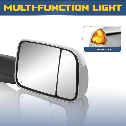 Pair Power Heated Towing Mirrors Compatible for 2002-08 Dodge 1500, 2003-09 Ram 2500 3500 w/Turn Signal Side Tow Mirrors Extendable Flip Fold (Chrome)