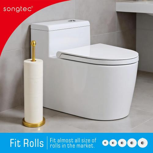 Songtec Gold Toilet Paper Holder Stand with Reserve, Floor Standing Tisse Roll Holder for 4 Rolls, Compact Design Bathroom Toilet Paper Storage - Gold