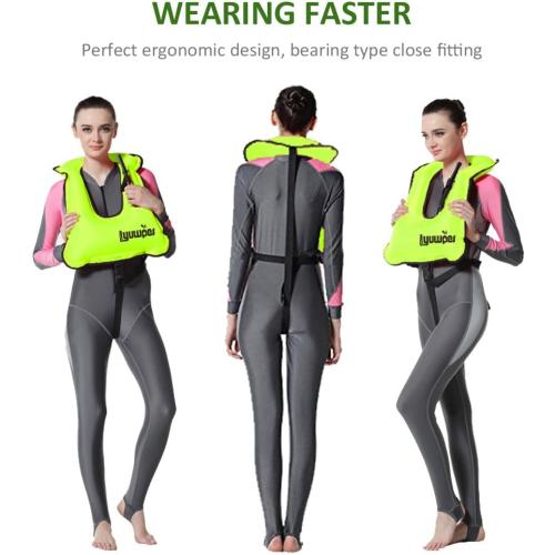 Lime Green Inflatable Snorkel Vest Adult Snorkeling Jackets Free Diving Swimming Safety Load Up to 220 Ibs