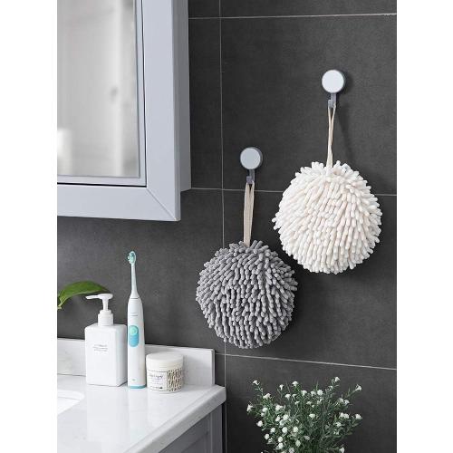 Sophie & Panda Fuzzy Ball Towel (Set of 2) White and Gray - Dry Your Hand Instantly conveniently with This Creative Bath Towel Set Decorative Towels for Bathroom (Pack of 2)
