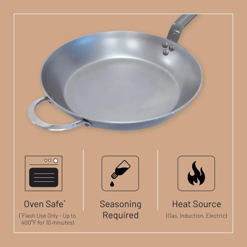 De Buyer MINERAL B Carbon Steel Fry Pan - 12.25” Diameter, 9” Cooking Surface - Ideal for Searing, Sauteing & Reheating - PFAS, PFOA & PFOS Free - Made in France