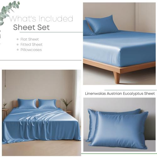Size King Color Blue  Austrian Eucalyptus Tencel King Sheets Set-Premium Lyocell Cooling Super Breathable Silk Soft Deep Pocket 16 Sheets, Anti Pilling 4Pc Bed Sheets Set (King, Bahamas Blue)